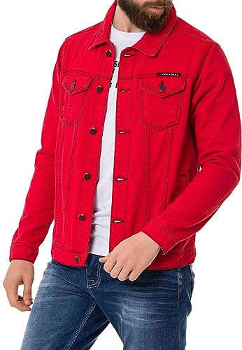 Cipo & Baxx Herren Jeansjacke CJ289 Rot – Denimjacke im Casual Streetwear Stil mit Knöpfen & Brusttaschen – Übergangsjacke für Alltag & Freizeit - CJ289 Rot L