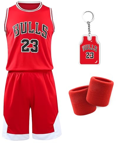 Basketball Trikot für Kinder - Schnell trocknendes Basketball Trikot und Shorts mit Wrist Wraps - Ärmelloses Basketball Anzug Set für Training und Spiele - Hochwertige Basketball Kleidung (26, Red)