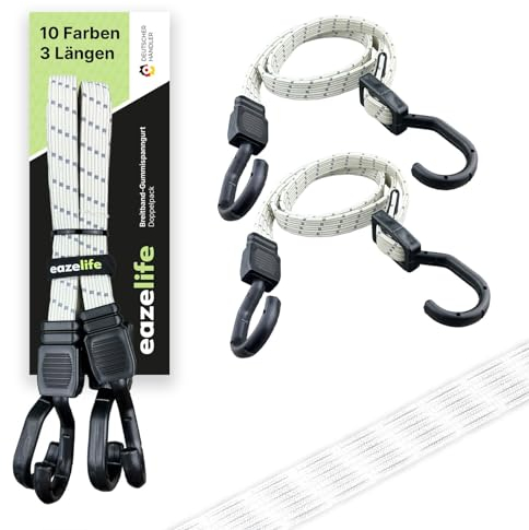 2er Set Gummispanngurt, verstellbar, Breitband Expander mit Metallhaken, Stark Belastbar, für Auto, Fahrrad und Outdoor-Aktivitäten (10 Farben 3 Längen) (Schnee, 100 cm)