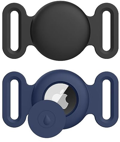 AirTag Cane & Gatti Collare per Apple,2 Pezzi Porta Air Tag Animale Cover Protettiva GPS Tracking Finder Accessories Anti-perso Custodia Impermeabile (Nero+Blu,Medio)