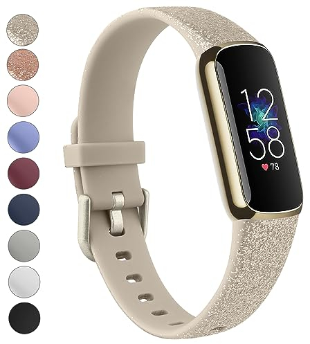 Vanjua Armband kompatibel mit Fitbit Luxe Bands Damen Herren, weiches Silikon, verstellbar, wasserdicht, Sport-Ersatzarmbänder für Fitbit Luxe Fitness-Tracker (klein, glänzendes Gold)