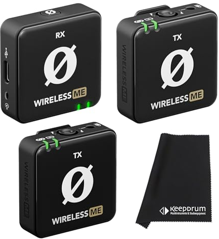 Rode Wireless ME Microfono System + Wireless ME TX modulo di trasmissione microfono aggiuntivo + panno in microfibra Keepdrum