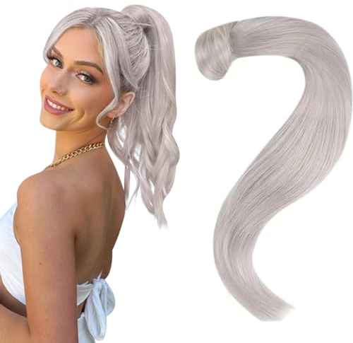 Easyouth Zopf Extensions Echthaar Blond Ponytail Haarverlangerung Echthaar zopf Extensions Platinblond #1000 80g 20zoll
