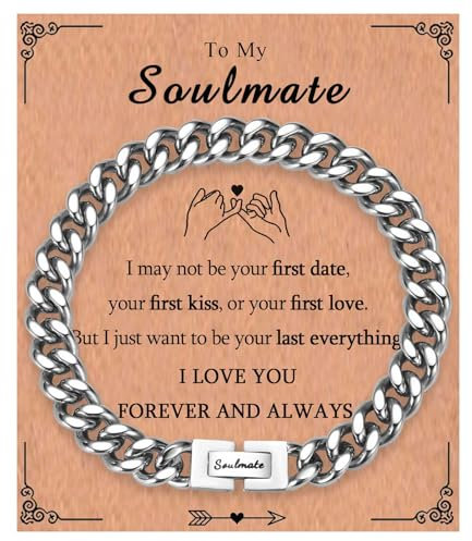 KORAS Gifts for Him, Cuban Chain Bracelet Gifts for Husband Boyfriend, Stainless Steel Bracelet Soulmate Gift for Him, Birthday Valentines Day Anniversary Christmas Presents for Men
