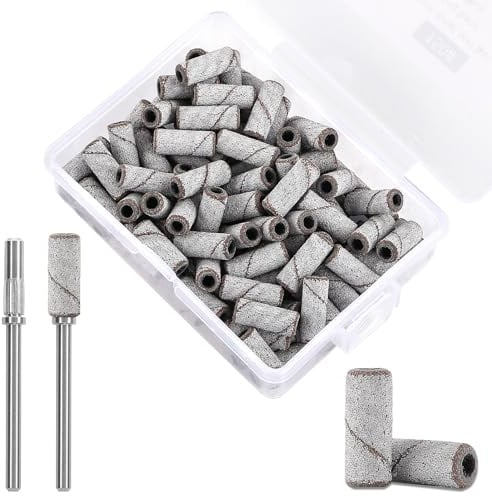 C12rtive Set di 100 fasce abrasive professionali piccole da 3 mm e 2 punte per mandrino piccolo, per trapano per unghie, design 150#, lima per unghie da 3 mm, per manicure e pedicure con albero in