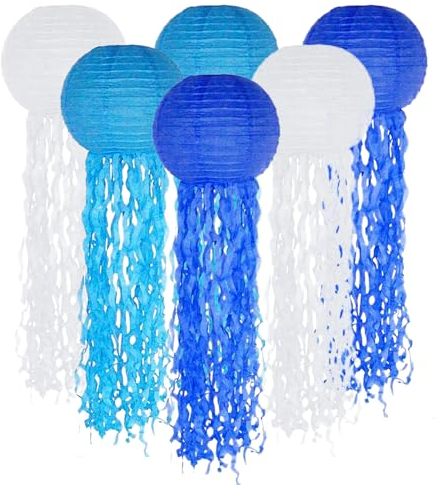 Papierlaterne Laterne Deko,6 Stück Quallen Papierlaternen Ozean Lampions Lampenschirm Meerjungfrau Geburtstag Deko,Ozean Thema Party Lieferungen für Kinder Thema Party Hochzeiten Geburtstag Zimmerdeko
