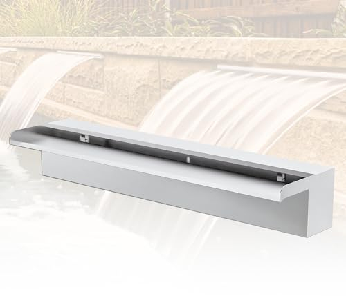 LONGRUNNEW Teich Wasserfallklingen Set, 60 cm Edelstahl Poolfontäne mit Zubehör, Breite 15 cm Auslauf Wasserspiel Wasserfallkaskade für Garten Patio Teichdekoration
