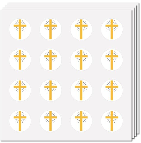 CREATCABIN 128Pcs Cross Christian Stickers Decal Self-Adhesive Waterproof Planner Sticker Round Bulk Yellow Stickers for Arts Water Bottles Laptop Luggage Cup Computer Skateboard 2.5x2.5cm