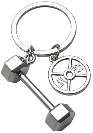 Hantel Gewicht Sport Fitness Schlüsselanhänger Anhänger Silber aus Metall,Auto Schlüsselanhänger Personalisierte,Schlüsselbund mit O-Ring Keychain für Autodeko Männer Frauen Geburtstags Geschenk