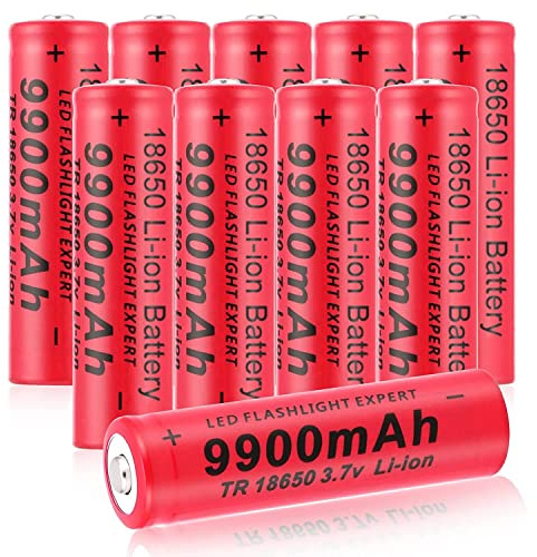 Pilas Recargable, 3,7V Litio Batería, Li-Ion Recargable Batería, 9900mAh Alta Capacidad Batería Linterna/Dron/Luces Solares, Batería Top Botón de Larga Vida para Coches RC (10PCS)