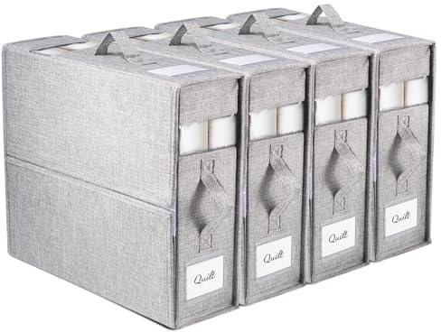 Novelfun 4 Stück Faltbares Bettwäsche Organizer, Leinen Unterbett Aufbewahrungsbox für Bettlaken Queen-Size oder King-Size Bettwäsche Decken Bettdecken - Grau