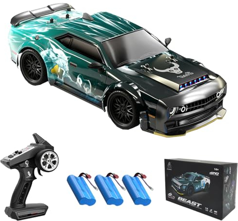 Teeggi Ferngesteuertes Auto,1:16 Kohlebürste Motormit LED Licht,2.4GHz 40 km/h RC Hohe Geschwindigkeit Drift Rennauto,4WD RC Geländewagen,3 Batterien(SG216 PRO)