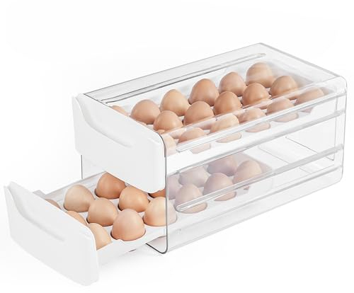 Winter Shore Rangement Oeufs Frigo sur 2 Niveaux - Boite A Oeuf Capacité de 36 Œufs Frais - Boite A Oeufs en Plastique Transparent, Qualité Alimentaire, Sans BPA - Tiroirs Coulissants - Blanc