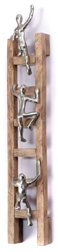 CREEDWOOD Wand SKULPTUR Climb | 58cm, Mangoholz, Alu | Wanddeko Holzleiter, Wandkunst Klettern, Wandbild, Leiter Wanddekoration, Wandrelief, Wand Statue