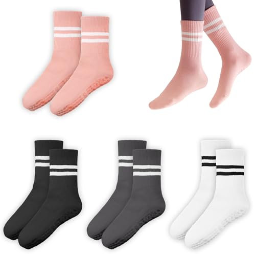 Scettar 4 Coppie Calze Antiscivolo,Calzini Antiscivolo Donna Pilates,Calze Pilates Donna Antiscivolo,Per Yoga, Pilates,Danza,Fitness(Nero,Grigio,Bianco,Rosa)