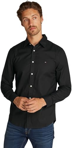 Tommy Hilfiger Herren Hemd Flex Poplin Kent Collar Businesshemd, Schwarz (Black), M