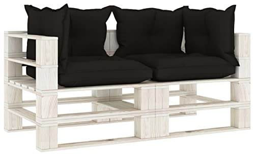 Chaduof Garten-Palettensofa 2-Sitzer mit schwarzen Kissen, Palettensofa, Palettenmöbel Set, Gartensofa, Outdoor Sofa, Gartencouch, Gartenmöbel Lounge, Holz
