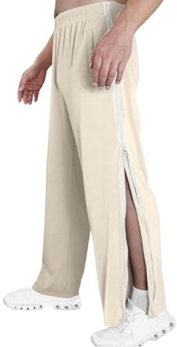 Reissverschluss Jogginghose Reha Hose Damen Herren Seitlich Zu Öffnen Baggy Trainingshose Mit Seitlichem Am Bein Weites Bein Schnellfickerhose (Color : Apricot, Size : M)