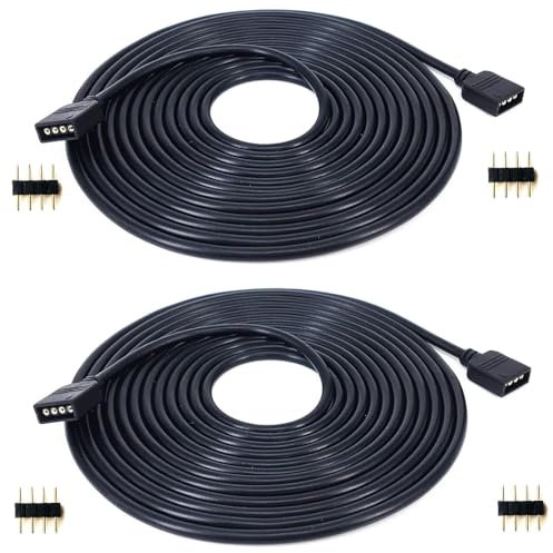 ZWQFYPA 2pcs Black 3m RGB LED Strip Extension Cable 4-Pin 4-Pole Controller Plug Cable Compatible with RGB LED Strip Light Controller