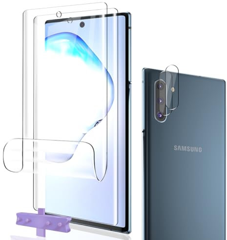 Phlleyaa Protection Décran Pour Galaxy Note 10 Film Flexible TPU 2 Pièces + Galaxy Note 10 Caméra Arrière Protecteur 2 Pièces,sans Bulles,Facile à Installer Pour Galaxy Note 10 Verre Trempé