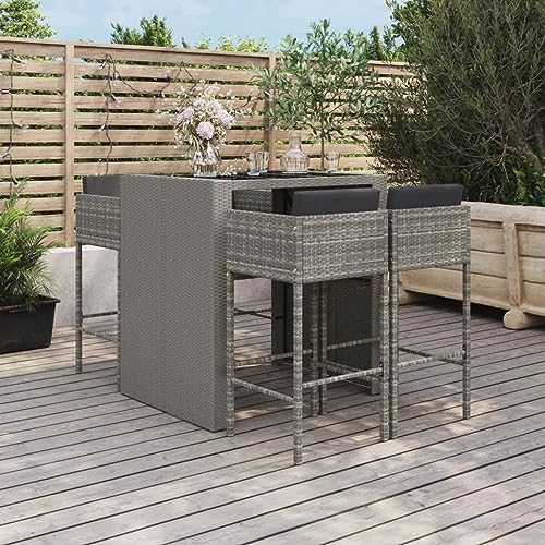 Chaduof 5-TLG. Gartenbar-Set mit Kissen Grau Poly Rattan Outdoor Möbel Wetterfest, Bartisch Set, Gartenmöbel Set, Gartenbar Outdoor, Outdoor Bar - 3200671