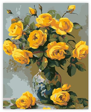 TARATH Peinture par Numéros Adulte Jaune Fleur, Peinture par Duméros pour Débutant, Peinture par Numéros pour la Décoration de la Maison, Sans Cadre (40 x 50 cm)