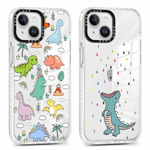 Yoedge 2 Pack Transparent Phone Case Compatible with iPhone 14/iPhone 13 6.1, Soft Silicone with Cute Dinosaur Aesthetics Pattern,Shockproof Bumper Protector Matte Cover, for iPhone 14 Girls