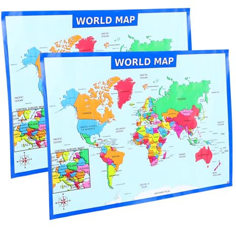 VILLFUL 2stücke Weltkarte Poster Für Junge Mädchen Strapazierfähiges Lernposter Für Geographie Und Soziale Studien Für Vorschule Und Kinderzimmer-dekoration