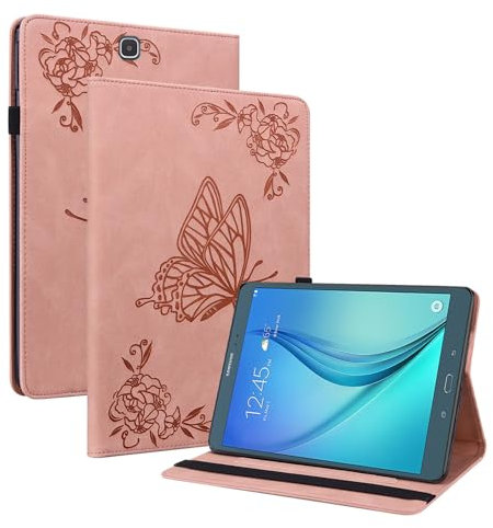 XFDSFDL® Étui pour Samsung Galaxy Tab A SM-T550/T555 (9,7 Pouces) PU Cuir Housse Flip Coque Grand Papillon Motif avec Built Stand Protection Cas Rose