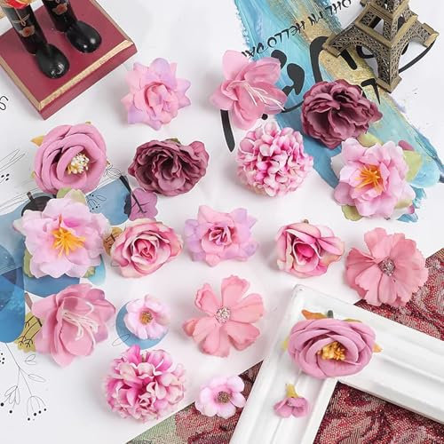 HNLMZ Kunstblumen Köpfe,24 Stück Simulationsblumen,Kunstblumen zum Basteln,Kunstblumen Deko,Klein Fake Blumen für DIY Basteln, Scrapbooking, Dekoration, Hochzeiten, Partys, Zuhause, Garten(Rose Rot)