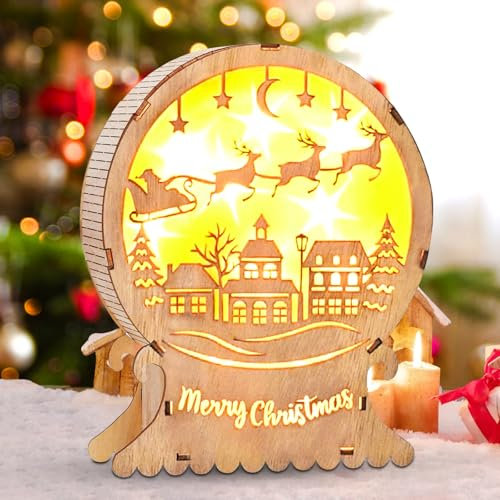 Seasboes LED Weihnachtsbeleuchtung aus Holz, LED Weihnachtsstern Beleuchtung, Weihnachtsdeko Innen, Weihnachtsschmuck Holz, Weihnachten Deko für Weihnachtsdeko Innen