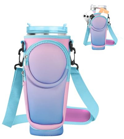 Onperpoe Water Bottle Carrier Bag for Stanley Cup, Water Bottle Holder for Stanley Cup Accessories Compatible with Stanley 40oz Quencher Tumbler Blue Purple Stanley Cup Bag with Strap Pockets