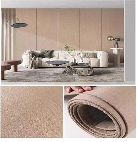 SFQEVHRZ Papier Peint Autocollant， Papier Peint texturé en Tissu, Panneaux muraux à revêtement Acoustique, Papier Peint Amovible for Murs de télévision, Chambres, Bureaux(Light Brown)