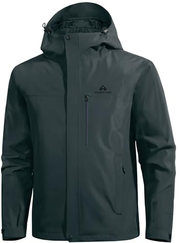 Pioneer Camp Veste de pluie pour homme - Imperméable et respirante - Avec capuche - 4 poches, gris, M