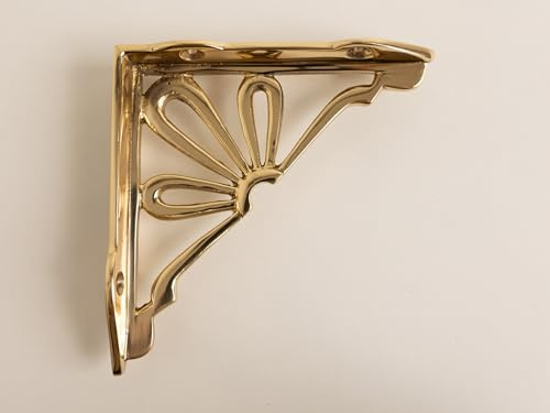 Polished Brass Flower Shelf Brackets | Heavy Duty Brackets for Kitchen Bookshelf | Brass Shelving Heavy Solid Cast Brass | Sold Individually