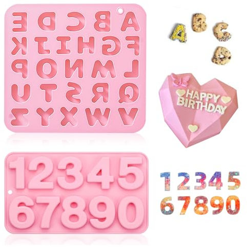 2 Stück Silikonform Buchstaben Zahlen, Silikonformen Gießformen Groß 3D Zahlenform Kuchen Backform Gießform Zahlen 0-9 und A-Z-Alphabet Silikon Form für Backen Plätzchen Schokolade
