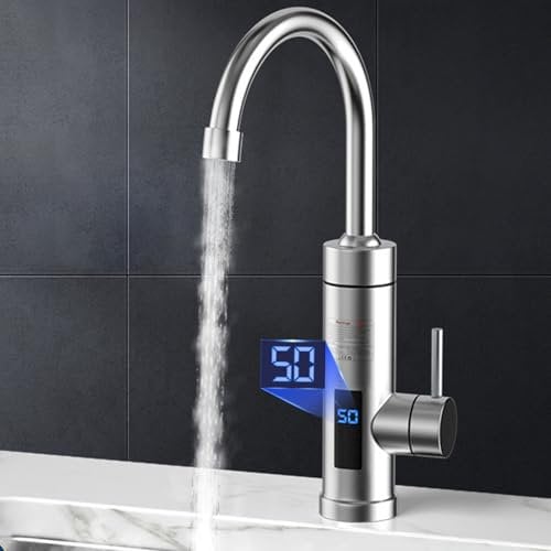 YENTAKE Durchlauferhitzer 230V Elektrischer Wasserhahn, Temperaturanzeige Küchenarmatur mit Durchlauferhitzer Wasserhahn, Wasserhahn Küche 360° Swivel, 3-Sekunden-Aufheizung küchen wasserhahn