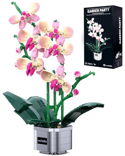 Orchid Flower Building Kit Toy for Adults and Kids, Orchid Bonsai Building Set for Home Decor Botanical Collection with Vase, Idea for Women Her and Him Valentines Day, Birthday