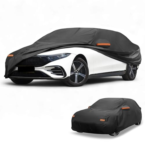 Partuto Helt exteriör sedan bilöverdrag vattentätt alla väder för bilar utomhus fullt skydd regn sol UV-skydd 190T-PU svart passform för sedanlängd upp till 429 cm