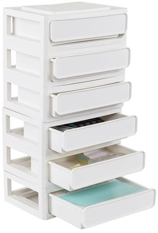 Zopnny Stackable Storage Cabinet Drawer Units, Desktop Organiser with 6 Drawers, Drawer Organiser for Office Home School (White)
