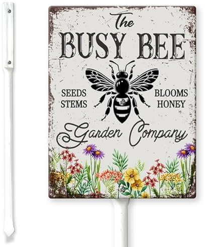 Horienteeon Busy Bee Garden Blooms Honey Yard Schild mit Heringen, 20 x 30 cm, stabiles Aluminium-Schild, rostfrei, Bienen-Warnschild, lustiges Bienenschild, Dekoration für Zuhause, Garten, Hof