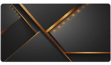 Alfombrilla de Ratón Gaming Grande XXL 600 x 300 x 3 mm Resistente al Agua Alfombrilla, con Base de Goma Antideslizante, Mousepad de Teclado Lavable, para Oficina Hogar PC Cuadrado de Oro Negro Z4915