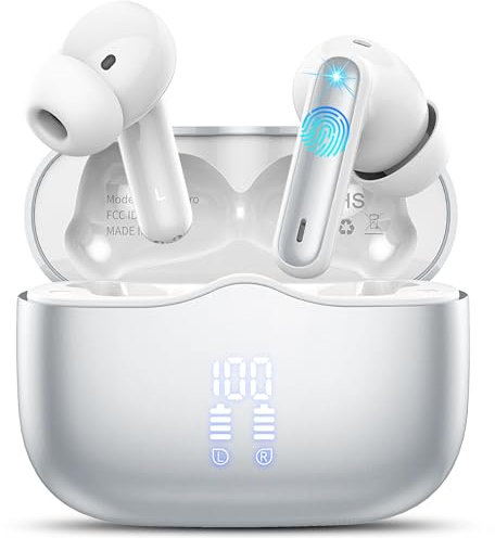 xinwld Wireless Earbuds, Bluetooth 5.3 Headphones In Ear, 4 ENC Noise Cancelling Mic Wireless Earphones, IP7 Waterproof Headphones with 40H Playtime, Mini Ultra Light, Silver