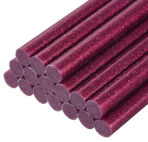sourcing map 16pcs Mini Hot Glue Gun Sticks 7mm x 100mm Small Glue Sticks for Glue Gun, Glitter Rose Red