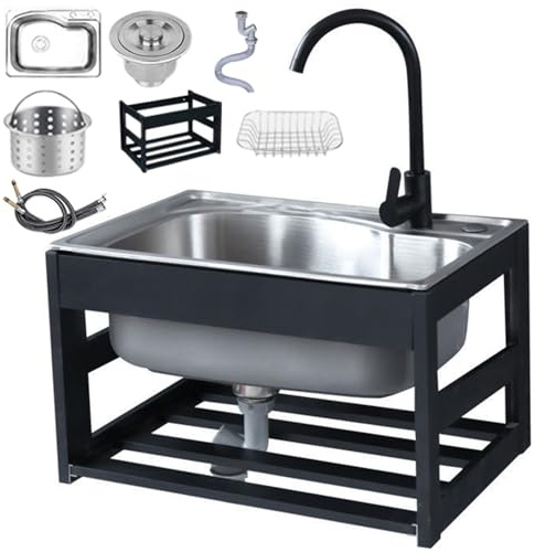 Lavellilavello Da Cucina, Stazione Lavamani Portatile, Lavabo Da Parete, Lavello Commerciale Per Esterni Con Rubinetto Per Acqua Calda E Fredda, Per Garage, Lavanderia,Pull-outfaucet