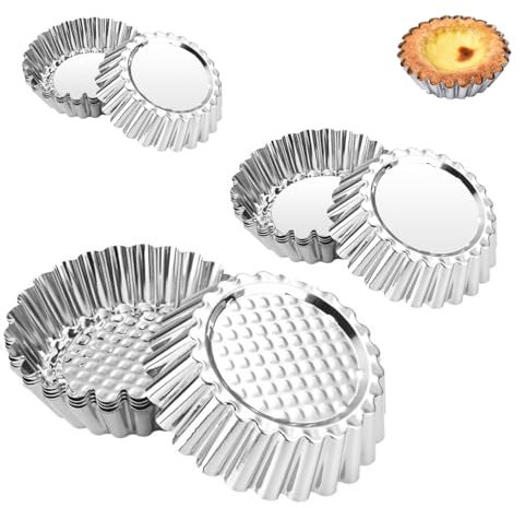 Ruayia 12 Stück Törtchenformen, Kleine, Wiederverwendbare Tartelette, Förmchen mit Antihaftbeschichtung in 3 Größen, Rundes Backform Set aus rostfreiem Stahl für Mini Kuchen, Tarte und Quiche