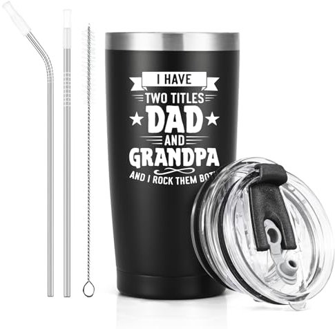 Livole Grandad Father s Day Gifts, I Have Two Titles Dad and Grandpa and I Rock Them Both, Birthday Gifts for Grandpa, Grandad, Dad, Men, Him, 20oz Insulated Vacuum Coffee Travel Mug, Wine Cup Tumbler
