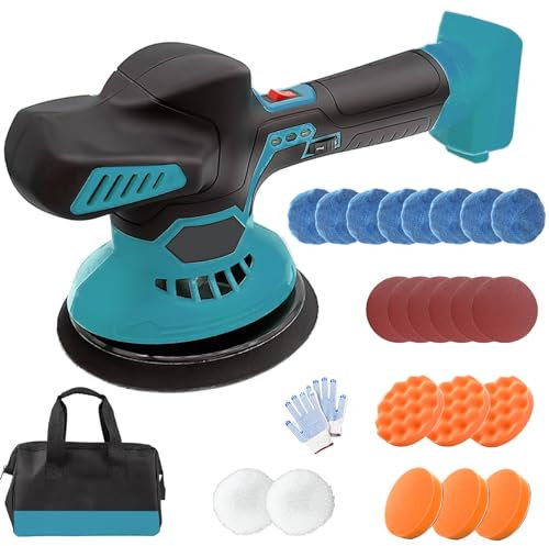 Poliermaschine Auto für Makita, 6 Zoll Orbital Akku-Polierer, 6 Variablen Geschwindigkeiten 5800RPM kabelloser Polierer für Autodetaillierung/Polieren/Wachsen, 22PCS Aufsätze (ohne Akku)