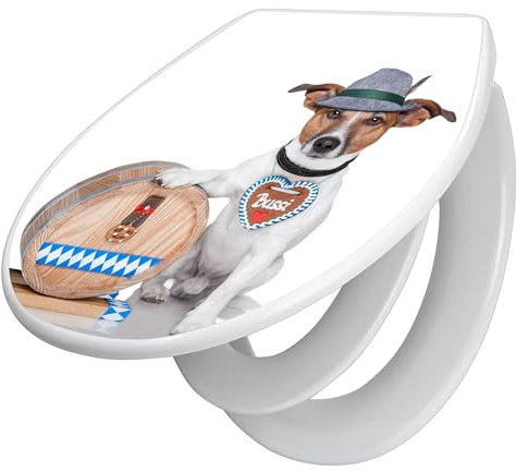 banjado Familien WC Sitz mit Absenkautomatik 44,5x37cm / Klodeckel/Klobrille mit Kindersitz aus hochwertigem Polypropylen/Toilettensitz Kindersitz integriert Motiv Bayer Jack Russel