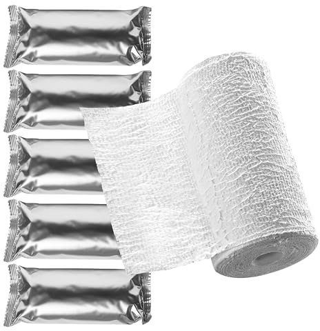 5 Bende Elastiche all'Ossido di Zinco 5 mt x 10 cm, Bendaggi Funzionali, Antinfiammatoria, Pronta all'uso - Made in Italy